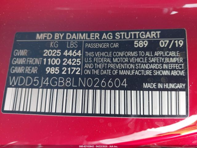 WDD5J4GB8LN026604 Mercedes-Benz CLA 250