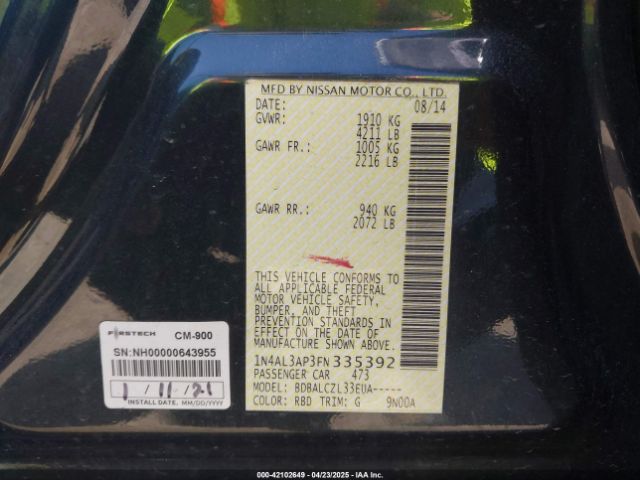1N4AL3AP3FN335392 Nissan Altima 2.5 S
