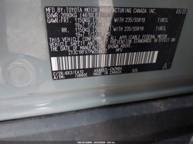 2T3C1RFV7PW258622 Toyota Rav4 Xle Premium