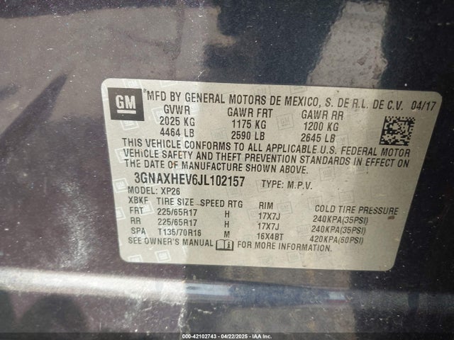 3GNAXHEV6JL102157 Chevrolet EQUINOX LS