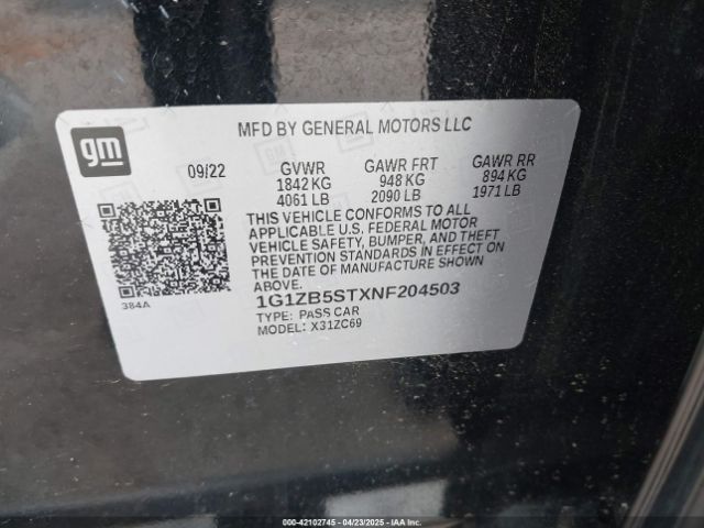 1G1ZB5STXNF204503 Chevrolet Malibu Fwd Ls