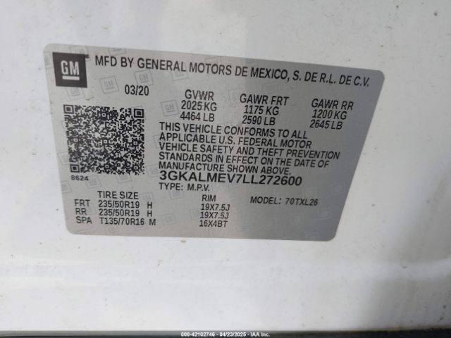 3GKALMEV7LL272600 GMC Terrain Fwd Sle
