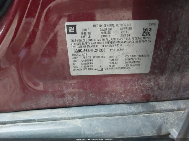 Chevrolet luv - mfi, vvt, alum, gme e85 max 2016 3GNCJPSB6GL248355 Image 9