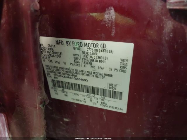 1FM5K8D85FGA64593 Ford EXPLORER XLT