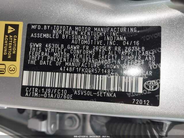 4T4BF1FK0GR571482 Toyota CAMRY LE