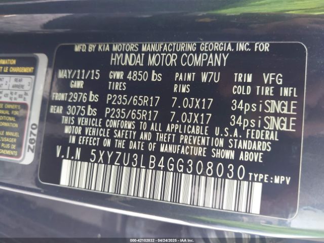 5XYZU3LB4GG308030 Hyundai Santa Fe Sport 2.4l