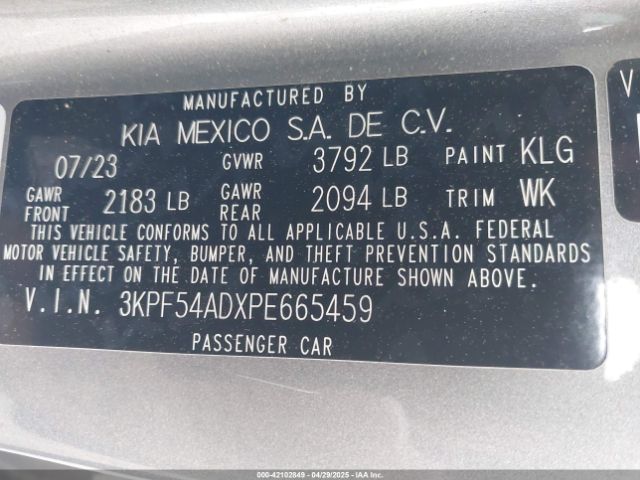 3KPF54ADXPE665459 KIA Forte Gt-line