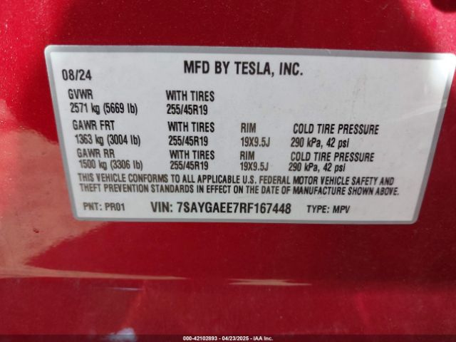 2024 TESLA MODEL Y 7SAYGAEE7RF167448 Photo 8