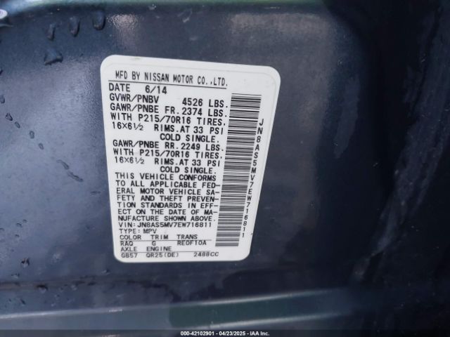 JN8AS5MV7EW716811 Nissan Rogue Select S