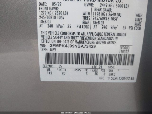 2022 FORD EDGE 2FMPK4J99NBA73429 Photo 8
