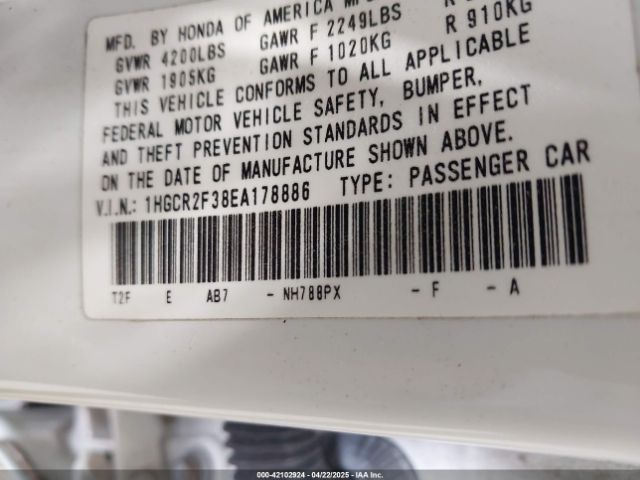 1HGCR2F38EA178886 Honda ACCORD LX