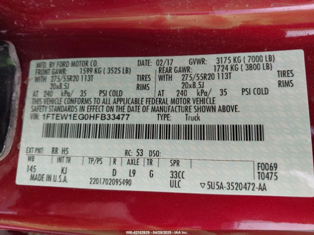 1FTEW1EG0HFB33477 Ford F-150 King Ranch