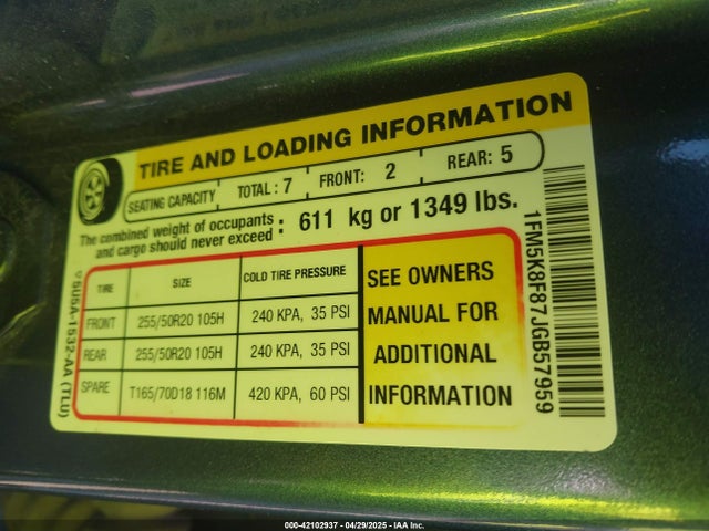 1FM5K8F87JGB57959 Ford 3.5l ti-vct