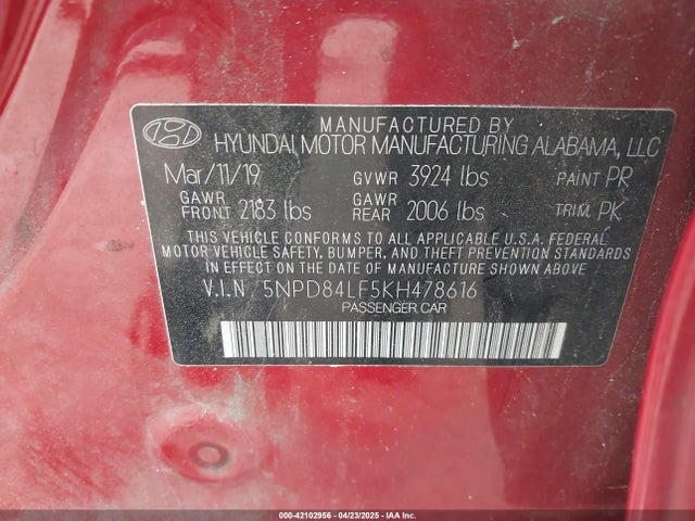 5NPD84LF5KH478616 Hyundai Elantra Value Edition