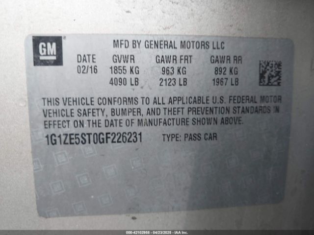 1G1ZE5ST0GF226231 Chevrolet MALIBU 1LT
