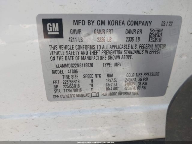 KL4MMDS22NB118830 Buick Encore Gx Fwd Select