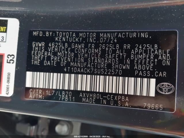 4T1DAACK7SU522570 Toyota CAMRY XSE