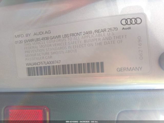 WAUANCF57LA008747 Audi A5 Sportback Premium 45 Tfsi Quattro S Tronic