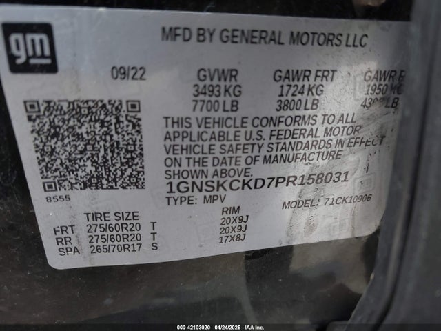 1GNSKCKD7PR158031 Chevrolet l84