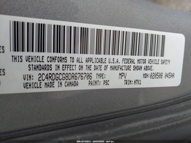 2013 Dodge Grand Caravan Sxt მანქანა იყიდება აუქციონზე, vin: 2C4RDGCG8DR676706, აუქციონის ნომერი: 42103031