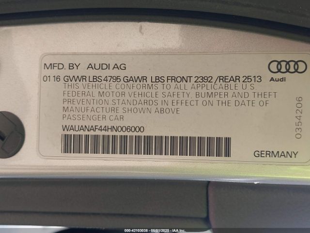 WAUANAF44HN006000 Audi A4 2.0t Premium