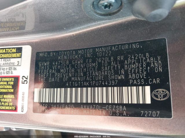 4T1G11AK1PU744397 Toyota CAMRY SE