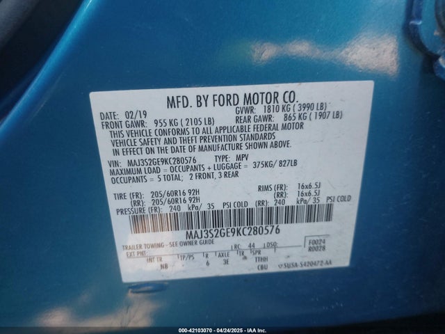 MAJ3S2GE9KC280576 Ford Ecosport Se