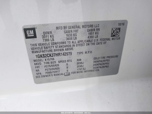 1GKS2CKJ7HR142979 GMC YUKON DENALI