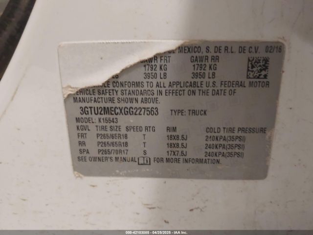 3GTU2MECXGG227563 GMC Sierra 1500 Sle