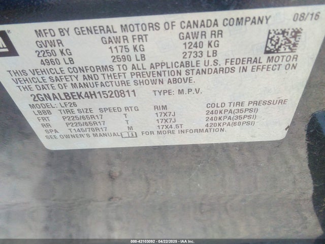 2GNALBEK4H1520811 Chevrolet EQUINOX LS