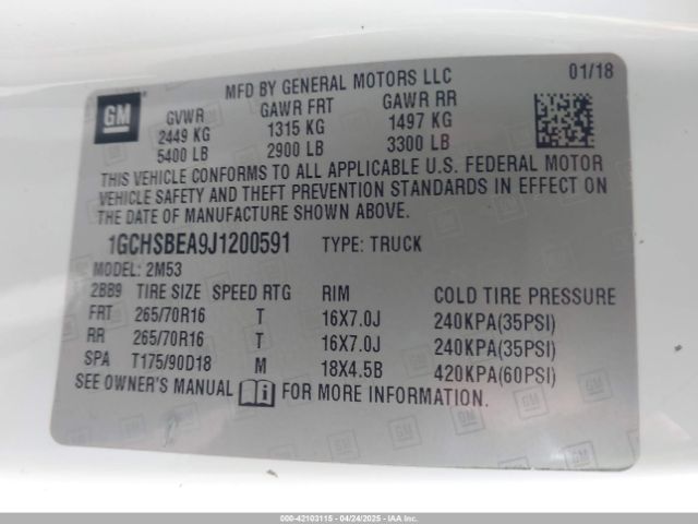 1GCHSBEA9J1200591 Chevrolet Colorado Wt