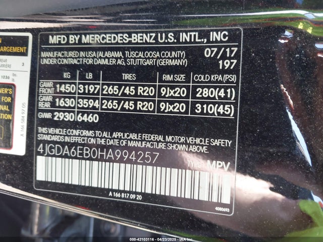 4JGDA6EB0HA994257 Mercedes-Benz m276