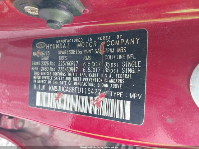 KM8JUCAG8FU116422 Hyundai TUCSON SE