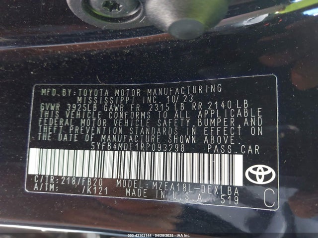 5YFB4MDE1RP093298 Toyota COROLLA LE