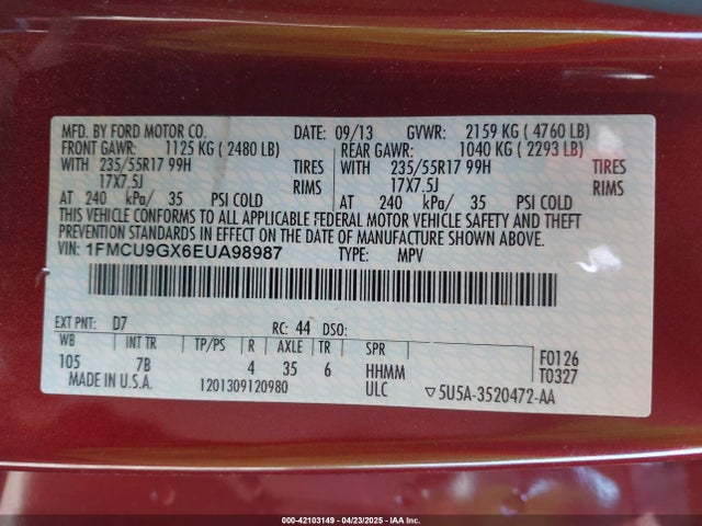 1FMCU9GX6EUA98987 Ford ESCAPE SE