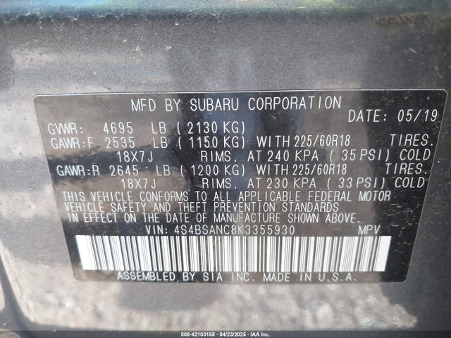 4S4BSANC8K3355930 Subaru Outback 2.5i Limited