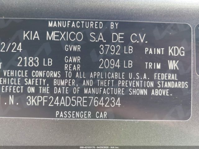 3KPF24AD5RE764234 KIA Forte Lxs
