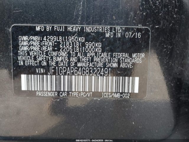 JF1GPAP64G8322491 Subaru Impreza 2.0i Sport Premium