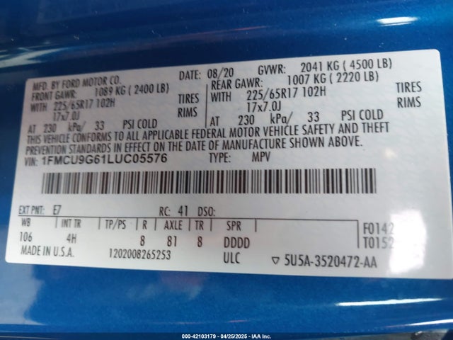 1FMCU9G61LUC05576 Ford ESCAPE SE