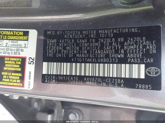 4T1G11AKXLU880313 Toyota CAMRY SE
