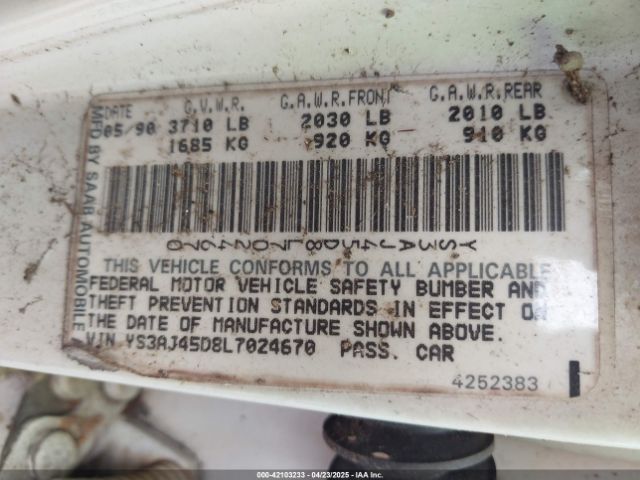 1990 SAAB 900 YS3AJ45D8L7024670 Photo 8