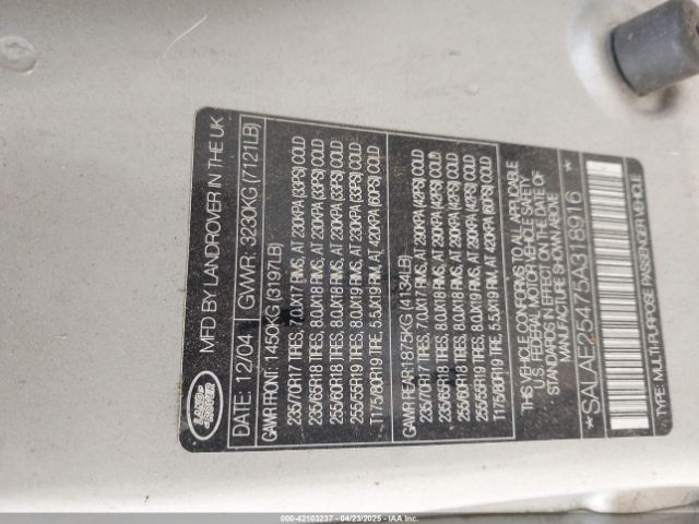 2005 LAND ROVER LR3 SALAE25475A318916 Photo 8