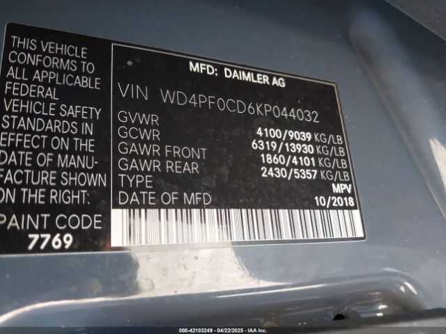 WD4PF0CD6KP044032 Mercedes-Benz Sprinter 2500 High Roof V6/standard Roof V6