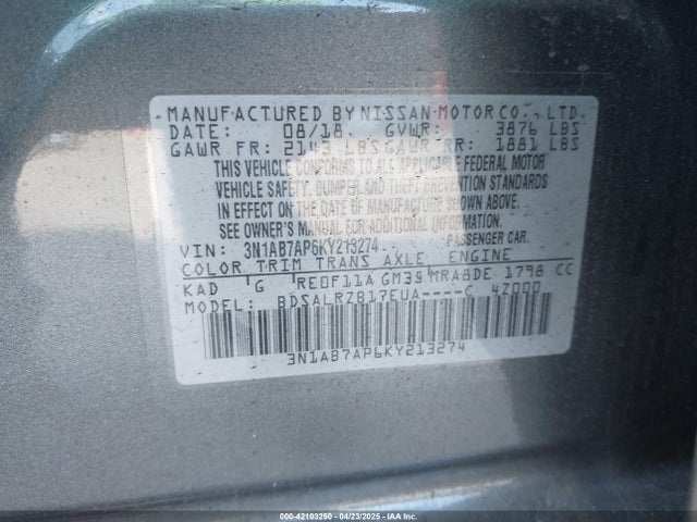 3N1AB7AP6KY213274 Nissan SENTRA SR