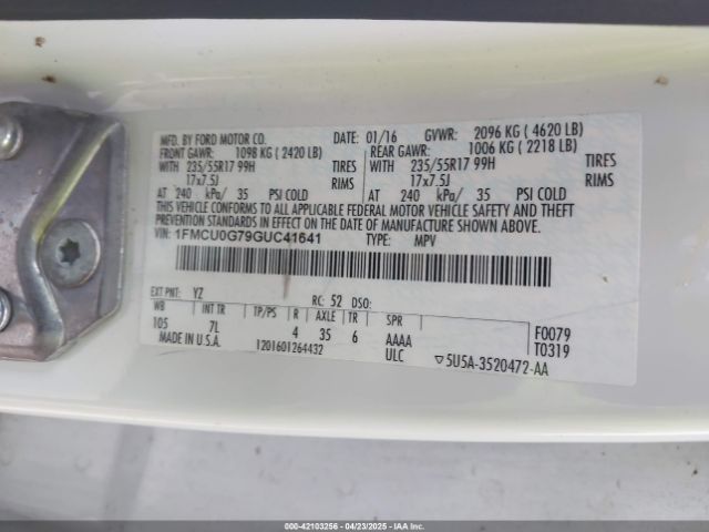 1FMCU0G79GUC41641 Ford ESCAPE SE