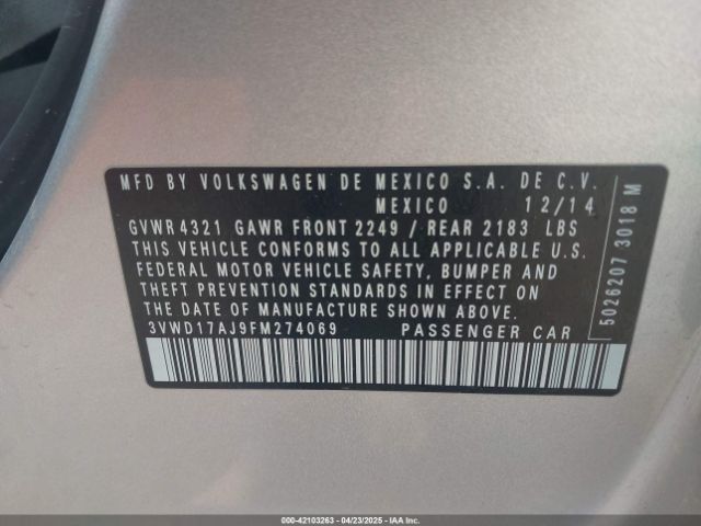 3VWD17AJ9FM274069 Volkswagen Jetta 1.8t Se