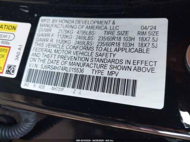 5J6RS4H74RL015536 Honda Cr-v Ex-l Awd