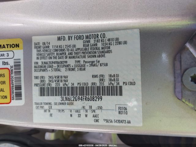 3LN6L2G94FR608299 Lincoln MKZ