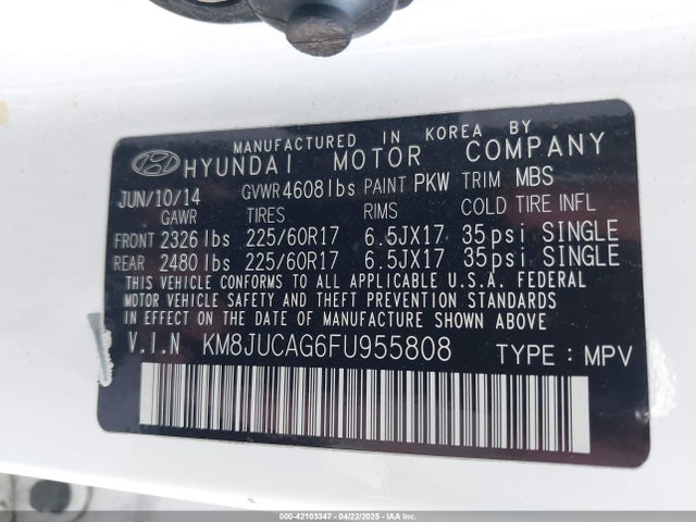 KM8JUCAG6FU955808 Hyundai TUCSON SE