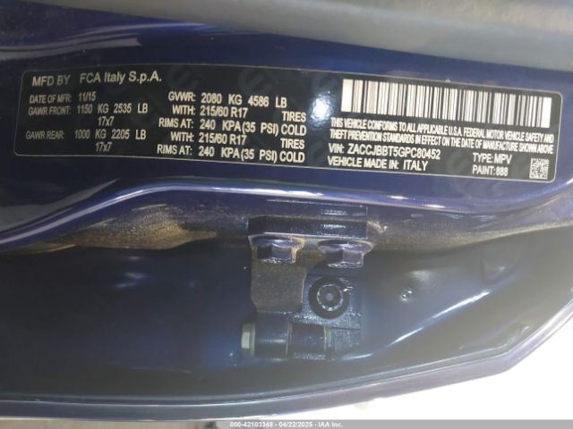 ZACCJBBT5GPC80452 Jeep Renegade Latitude